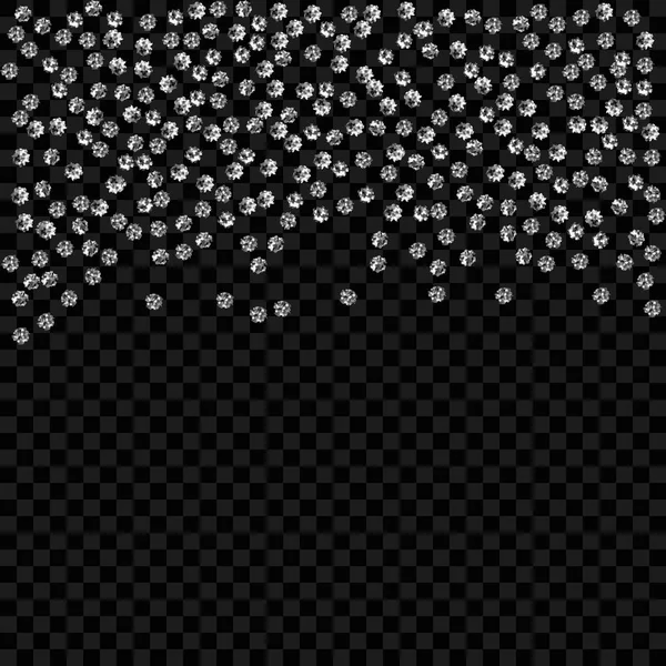 Gümüş noktalar şeffaf arka plan üzerinde izole. Konfeti kutlama, parti için altın soyut dekorasyon düşüyor, doğum günü kutlamak, yıldönümü veya olay, şenlikli. Vektör çizim