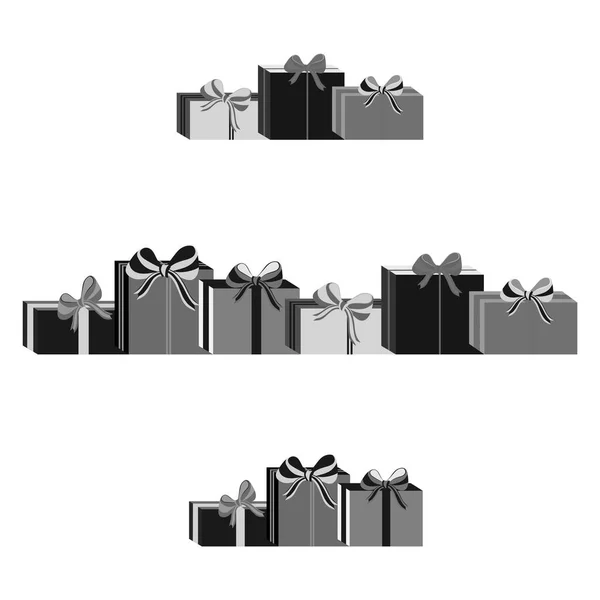 Conjunto de diferentes cajas de regalo envueltas en gris. Diseño plano. Hermoso regalo con lazo. Símbolo e icono de la caja de regalo de Navidad. Ilustración vectorial aislada . — Vector de stock