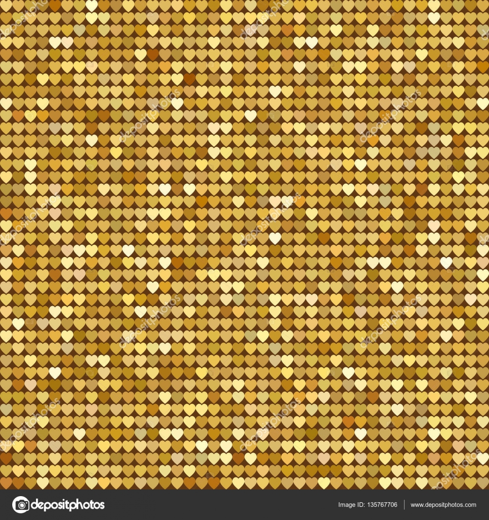 Seamless pattern background with gold glitter hearts. Vector