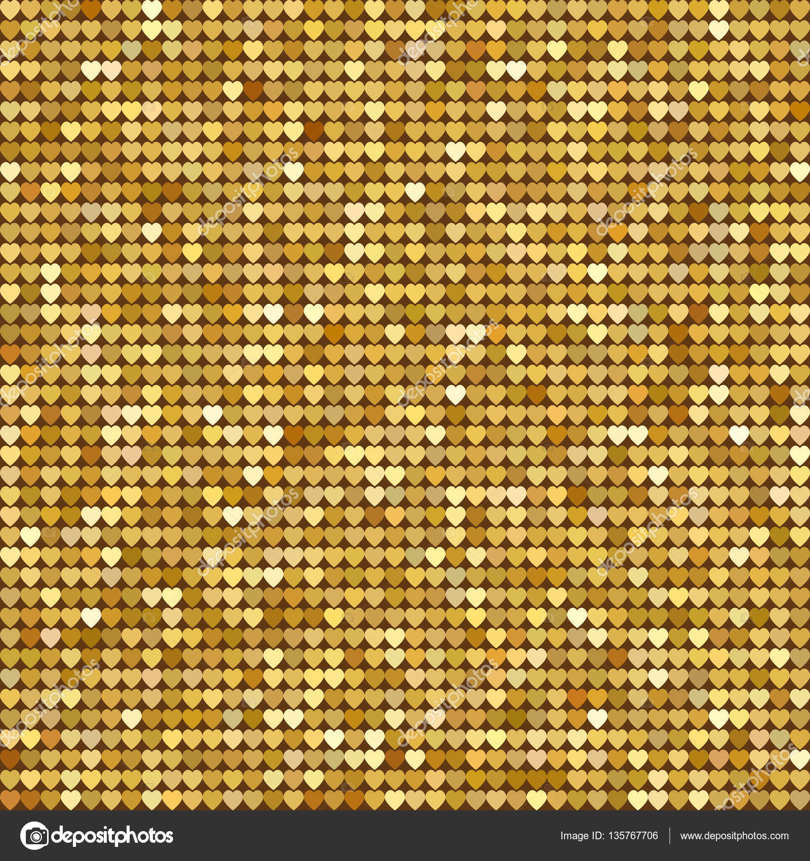 Gold Glitter Heart Seamless Pattern. Symbol of Love, Valentine Day