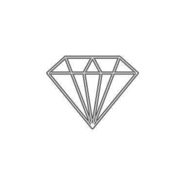 Elmas simgesi. Vektör çizim. Parlak kristal işareti. Parlak taş. Siyah kontur beyaz arka plan üzerinde izole. Moda modern tasarım. Düz öğe. Sembol hediye, mücevher, mücevher veya royal, zengin.