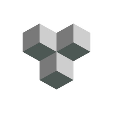 Küp izometrik logo kavramı, 3B vektör çizim. Düz tasarım stili. Küp inşaat. İşareti desen. Grafik tasarım. Moda arka plan soyut doku. Şablon baskı, tekstil, ambalaj için.