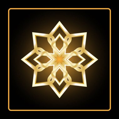 Dairesel desen. Geometrik simgesi. Sekiz altın şekil siyah arka plan üzerine çekti. Modern tarz. Vektör çizim. Basit sembol. Mandala. Logosunu görmeniz gerekir. Moda grafik tasarım. Yumuşak şekil.