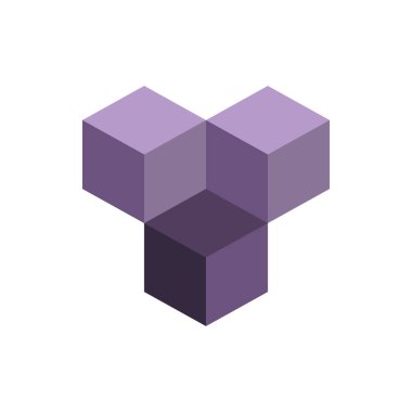 Küp izometrik logo kavramı, 3B vektör çizim. Düz tasarım stili. Küp inşaat. İşareti desen. Grafik tasarım. Moda arka plan soyut doku. Şablon baskı, tekstil, ambalaj için.