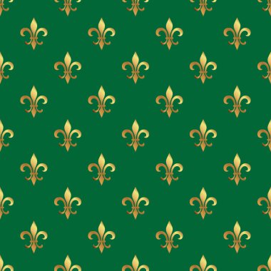 Altın alev almış zambağı seamless modeli. Altın şablonu. Çiçek klasik doku. Fleur de lis royal lily retro arka plan. Vintage için kart, duvar kağıdı, ambalaj, tekstil tasarım.