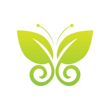 Eko simgesi yeşil kelebek sembolü. Vektör çizim ışık arka plan üzerinde izole. Moda grafik tasarım. Güzellik kavramı. Canlı renkler logo kelebek. Düzgün şekil. Düz düz stil renkleri.