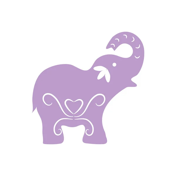 Eco icon violet elephant symbol. Vector illustration isolated on the light background. Fashion graphic design. Indian sign. Vivid colors elephant logo. Smooth shape. Plain flat style colors. — Stock Vector