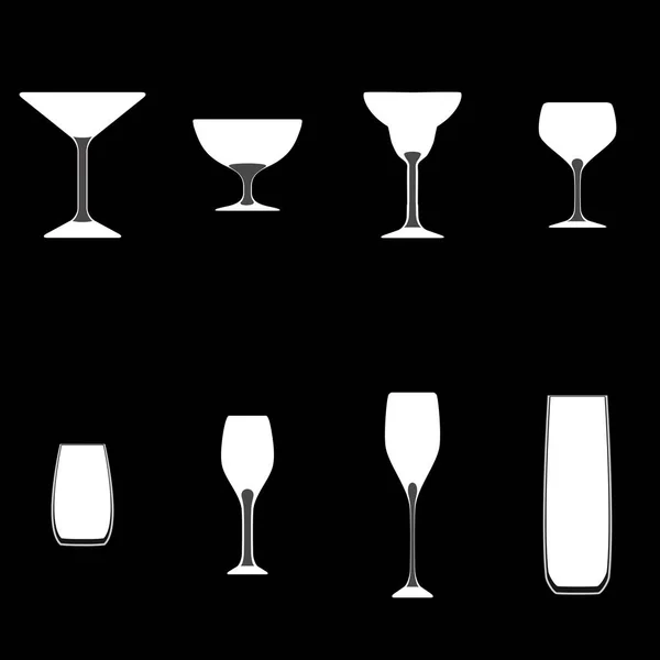 Óculos prontos. Ilustração vetorial de diferentes bebidas e coquetéis, isolados sobre fundo branco. Padrão de sinal. Etiqueta para salão de coquetéis. Textura de design para bar ou restaurante. Conceito de alimentos e bebidas . — Vetor de Stock