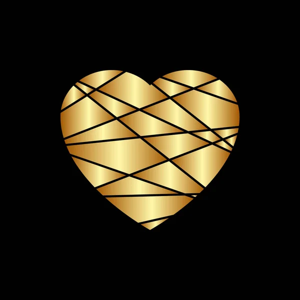 Goldenes Herz. Goldene Glitzersilhouette, Metallschildform isoliert auf schwarzem Hintergrund. Vektorillustration. Symbol der glücklichen Liebe. Valentinstag Designvorlage für Banner, Einladungskarte, Plakat — Stockvektor