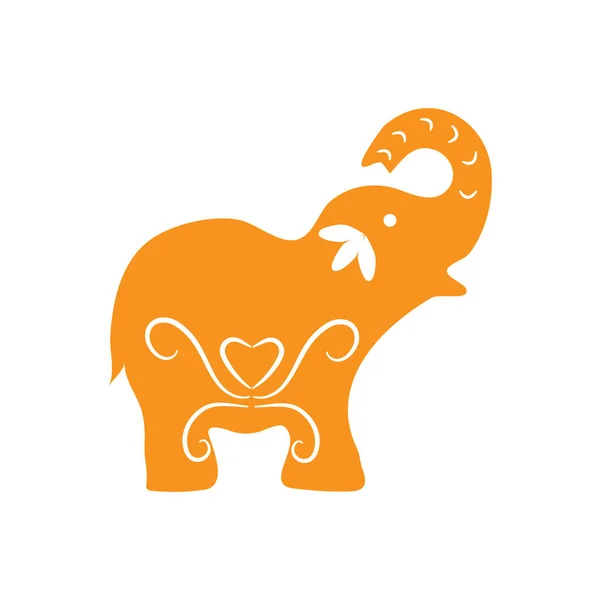 Öko-Symbol orangefarbener Elefant. Vektor-Illustration isoliert auf dem hellen Hintergrund. Mode-Grafikdesign. Schönheitskonzept. leuchtende Farben Elefantenlogo. Glatte Form. schlichte flache Farben. — Stockvektor