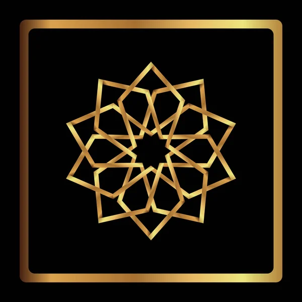 Dairesel desen. Geometrik simgesi. dokuz altın yıldız siyah arka plan üzerine çekti. Modern tarz. Vektör çizim. Basit sembol. Mandala. Logosunu görmeniz gerekir. Moda grafik tasarım. Yumuşak şekil.