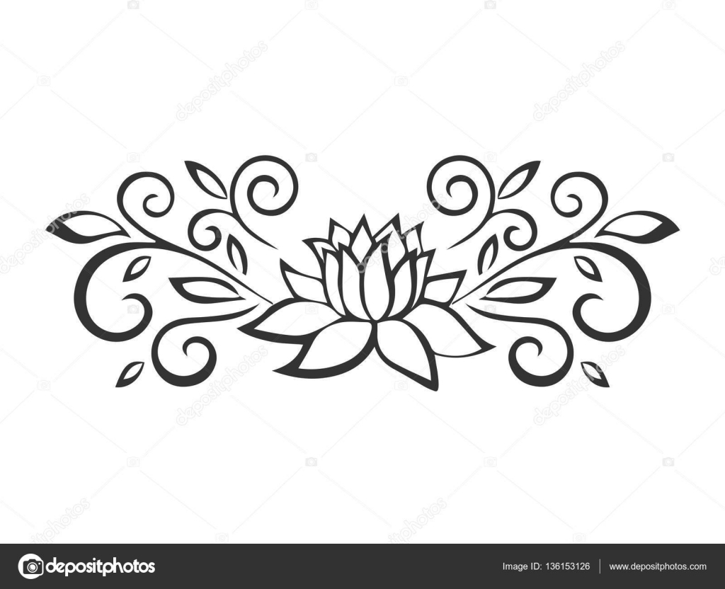 Schizzo di loto Motivo della pianta Elementi di disegno del fiore Illustrazione di vettore Disegno del fiore elegante profilo Simbolo grigio isolato su