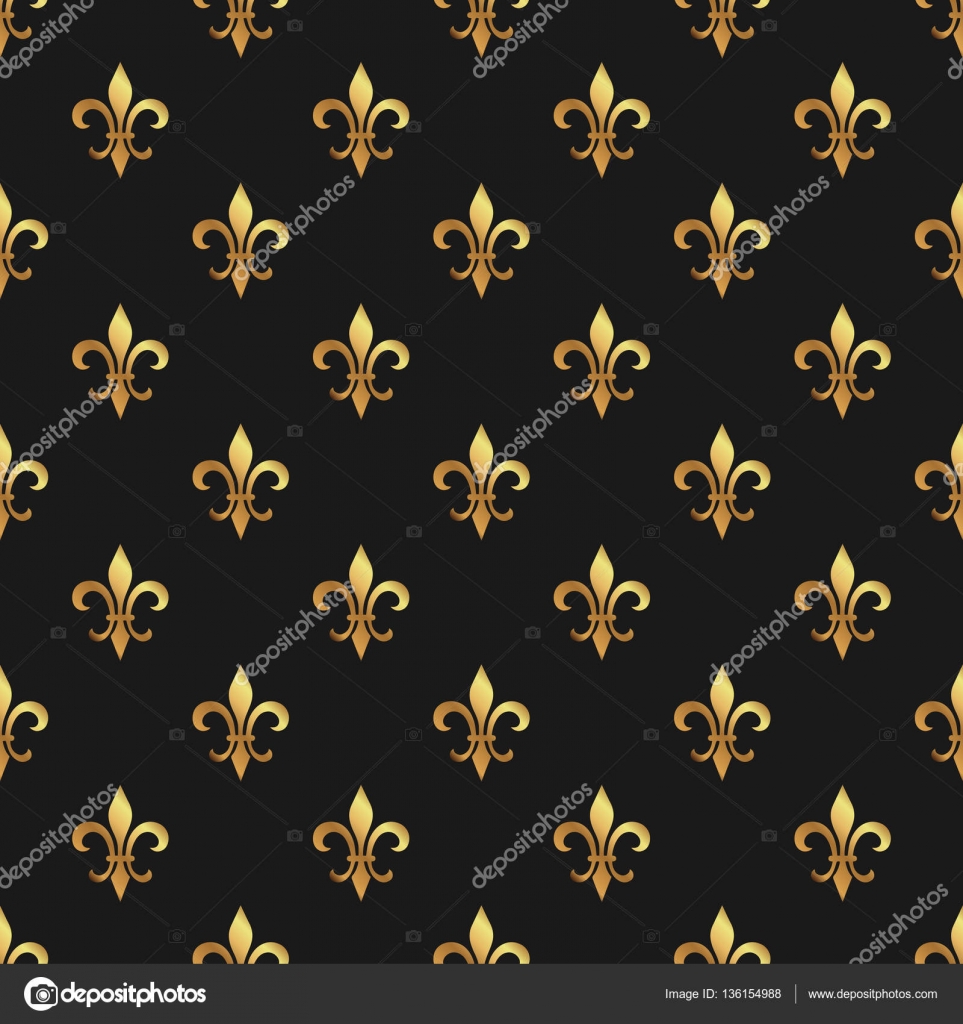 Golden fleur-de-lis seamless pattern. Gold template. Floral classic ...