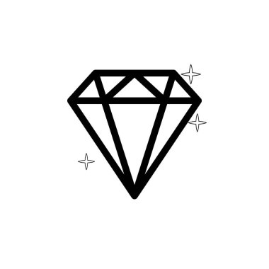 Elmas simgesi. Vektör çizim. Parlak kristal işareti. Parlak taş. Siyah kontur beyaz arka plan üzerinde izole. Moda modern tasarım. Düz öğe. Sembol hediye, mücevher, mücevher veya royal, zengin.
