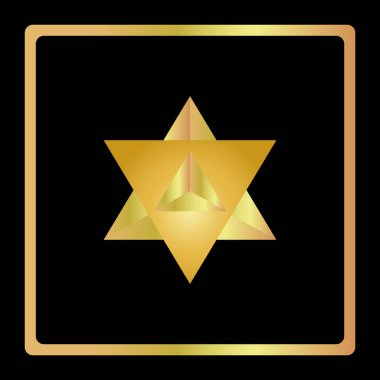 Altın yıldız geometrik 3d simgesi. Modern tarz. Vektör çizim. Başarıları ve zaferler zarif sembolü. Web veya baskı tasarımı simgesi. Siyah arka plan üzerine izole Ürün Kalite Puanı.