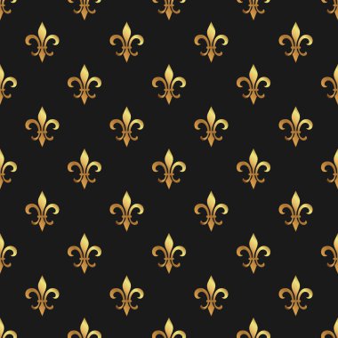 Altın alev almış zambağı seamless modeli. Altın şablonu. Çiçek klasik doku. Fleur de lis royal lily retro arka plan. Vintage için kart, duvar kağıdı, ambalaj, tekstil tasarım.