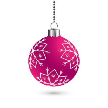 Kar taneleri ile Noel top dekorasyon arka plan. Mutlu yeni yıl önemsiz şey geleneksel. Merry Xmas tebrik kartı. Parlak parlak dekoratif tatil tasarım. Vektör çizim