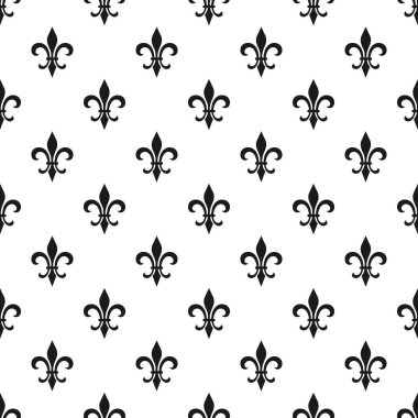 Altın alev almış zambağı seamless modeli. Vektör çizim. Siyah beyaz şablonu. Çiçek doku. Zarif dekorasyon, royal lily retro arka plan. Vintage için kart, duvar kağıdı, ambalaj, tekstil tasarım.