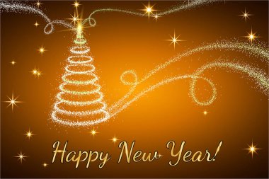 Mutlu yeni yıl 2017. Vektör arka plan. Tipografik dilek ve kış tatil öğeleri altın arka plan üzerinde. Resimde Xmas için tebrik. Şablon için davet, el ilanı, afiş, poster, horoz yıl.