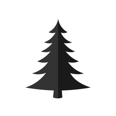 Noel ağacı, vektör çizim. Yeşil siluet süsleme işareti, beyaz arka plan üzerinde izole. Düz tasarım. Tatil, Noel, yeni yıl kutlaması sembolü.