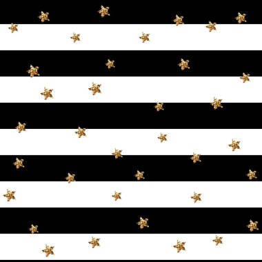 Altın ışıltılı konfeti seamless modeli şerit arka plan üzerinde yıldız. Vektör çizim. Parlak yıldız ve ışıklar, parıldıyor. Sonsuz arka plan, yinelenebilir zemin.