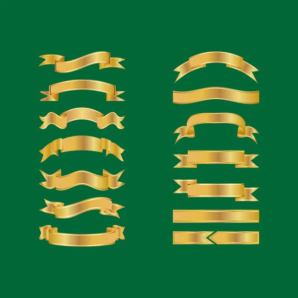 Goldene Bänder auf grünem Hintergrund, Vektorillustration, nützliches Grafikdesign für Ihr Design oder Banner für Ihren Text. Logo-Symbole. — Stockvektor