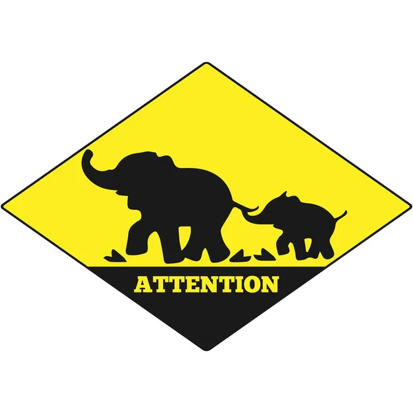 Ikone Aufmerksamkeit Elefanten. Gelb ein Rautensymbol. Vektorillustrator. — Stockvektor