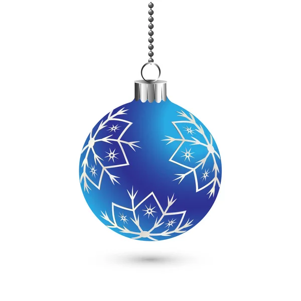 Рождественский шар украшения фона со снежинками. С Новым годом баул традиционный. Поздравительная открытка на Рождество. Яркий блестящий декоративный праздничный дизайн. Векторная иллюстрация — стоковый вектор