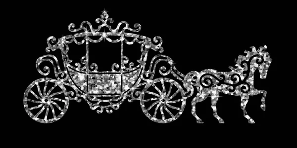 At arabası gümüş siluet. Vektör çizim. Sanat gümüş glitter simgesi. Web, parlayan ışık konfeti, parlak pullu, yaratıcı kavramı tinsel ışıltı, bling soyut, toz ışıltı.