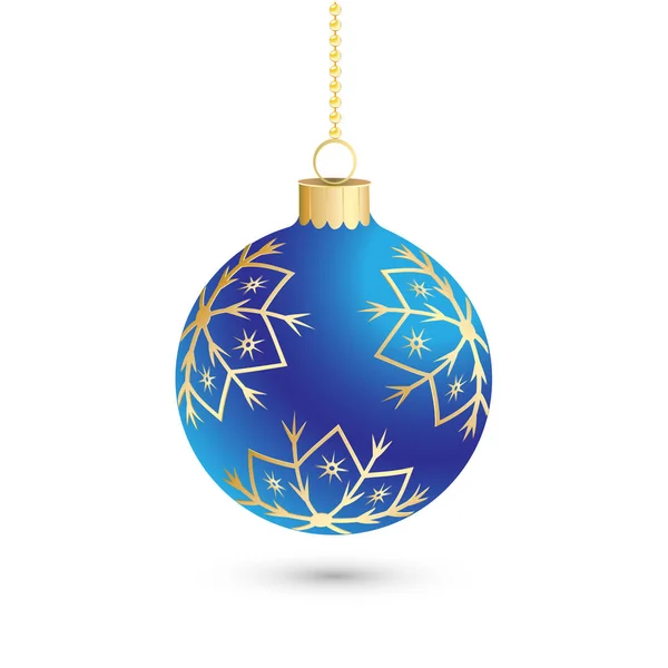 Рождественский шар украшения фона со снежинками. С Новым годом баул традиционный. Поздравительная открытка на Рождество. Яркий блестящий декоративный праздничный дизайн. Векторная иллюстрация — стоковый вектор
