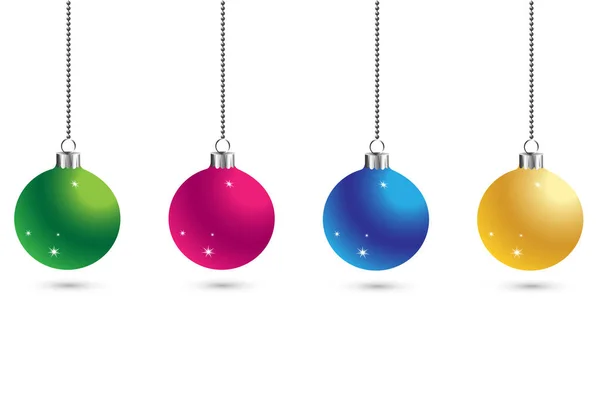 Рождественский набор шариков украшения фона со звездами. С Новым годом баул традиционный. Поздравительная открытка на Рождество. Яркий блестящий декоративный праздничный дизайн. Векторная иллюстрация — стоковый вектор