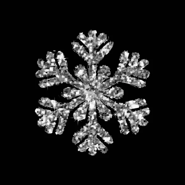 Copo de nieve brillante invierno aislado sobre fondo negro. Silueta icono de plata. Ilustración vectorial para el diseño navideño. Señal de Año Nuevo. Símbolo de celebración . — Vector de stock
