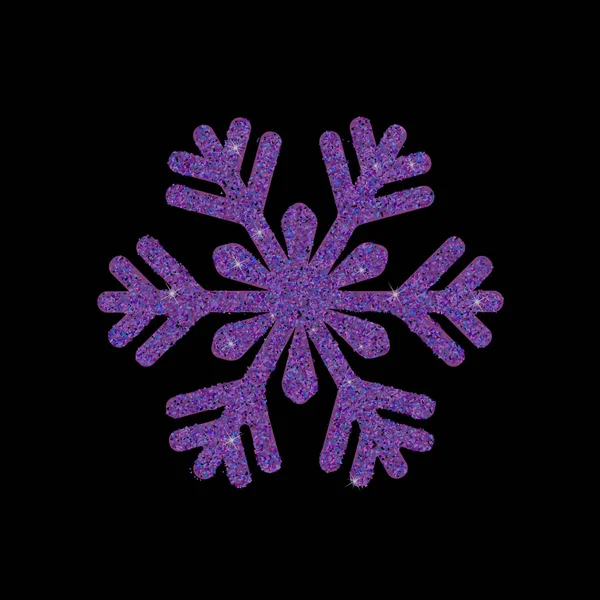 Copo de nieve brillante invierno aislado sobre fondo negro. Silueta icono violeta. Ilustración vectorial para el diseño navideño. Señal de Año Nuevo. Símbolo de celebración . — Vector de stock