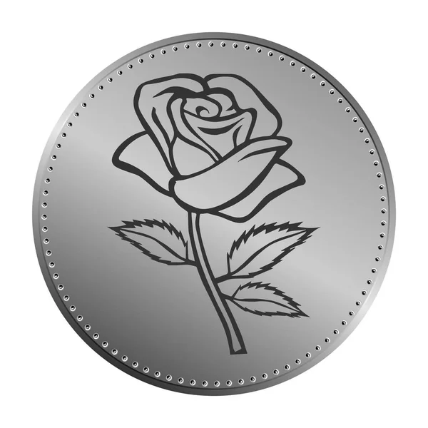 Esboço de rosa com design de moeda. Elemento flor. Ilustração vetorial. Design de contorno floral elegante. Símbolo cinzento isolado sobre fundo branco. Rosas abstratas. Bom para design, logotipo ou decoração — Vetor de Stock