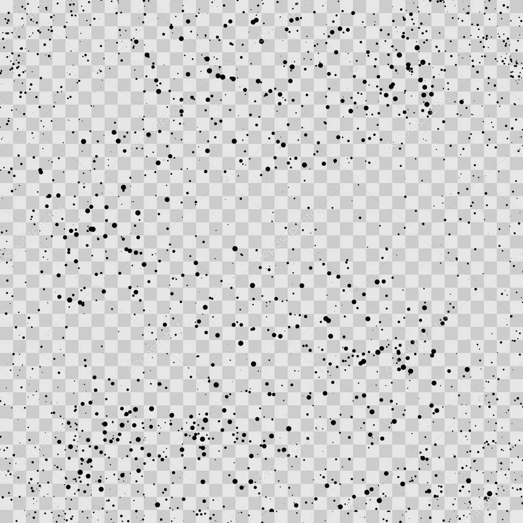 Dusty Overlay Texture for your design. Vector pattern with the black grain on transparent background. Small circles. Sand texture, geometric pattern. Vector illustration. Luxury style.