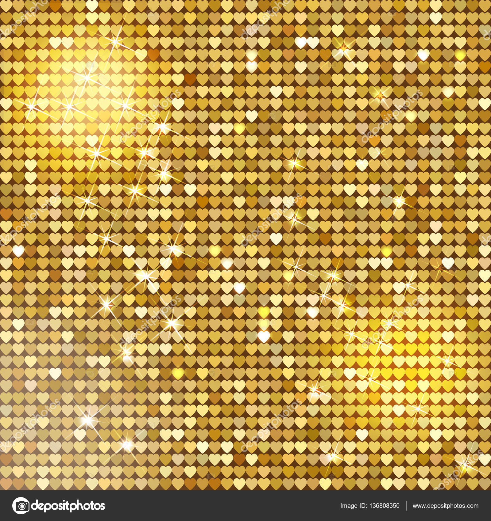 Seamless pattern background with gold glitter hearts. Vector