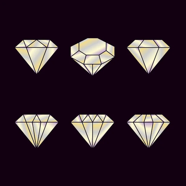 Diamantene Ikone. Vektorillustration. glänzende Kristallzeichen. Brillantstein. Kristall isoliert auf schwarzem Hintergrund. Mode modernes Design. flaches Element. Symbolgeschenk, Juwel, Edelstein oder königlich, reich. — Stockvektor