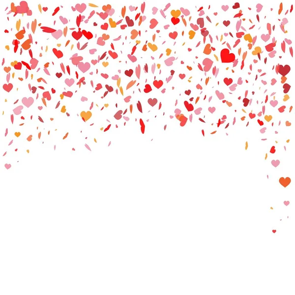 Confiti de corazón volador. Ilustración vectorial para el diseño de vacaciones. Muchos corazones voladores sobre fondo blanco. Para la tarjeta de la boda, saludos del día de San Valentín, marco encantador . — Vector de stock