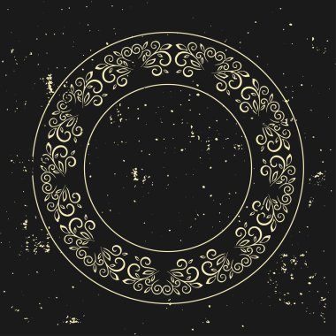 Vintage çerçeve. Dairesel Barok desen. Yuvarlak çiçek süsleme. Tebrik kartı. Düğün davetiyesi. Retro tarzı. Vektör logo şablonu, etiketleri ve rozetleri