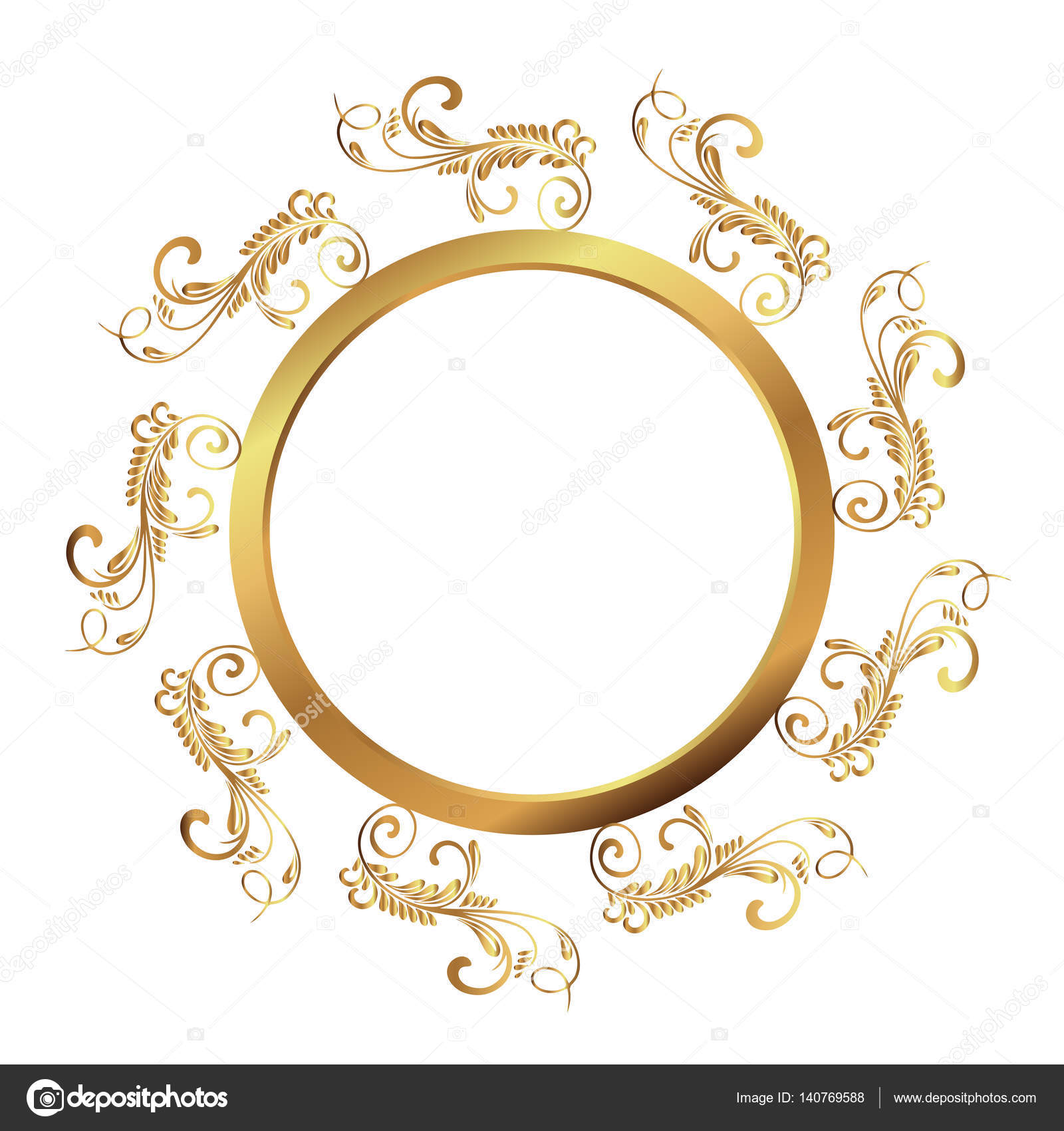 Vintage frame. Circular baroque pattern. Round floral ...