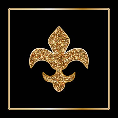 Fleur de lis sembolü, Hanedan sembolü ışıltılı. Vektör çizim. Ortaçağ iz yok. Parlayan Fransız fleur de lis royal lily. Zarif dekorasyon sembolü. Hanedan simgesi tasarım, logo veya dekorasyon için.