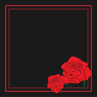 Vintage çerçeve çiçek gül siluet ile. Kırmızı ve siyah vektör tasarım öğesi reklamların, el ilanı, web, düğün, davet ve tebrik cards.n için. Retro tarzı. Vektör çizim.