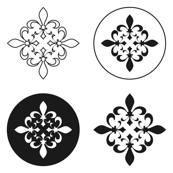 Collection de symboles de fleurs de lis, silhouettes noires - symboles héraldiques. Illustration vectorielle. Signes médiévaux. Fleur de lis royale flamboyante. Symboles de décoration élégants . — Image vectorielle