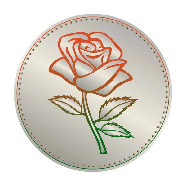 로즈는 동전에 스케치. 꽃 요소입니다. 벡터 일러스트입니다. 우아한 꽃 개요 디자인입니다. 흰색 배경에 고립 된 꽃과 동전을 회색. 초록 장미. 좋은 디자인, 로고 또는 훈장 — 스톡 벡터