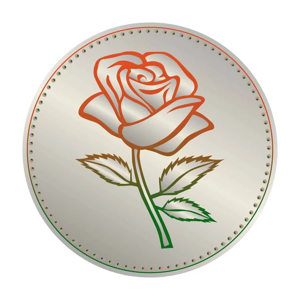 Esboço de rosa na moeda. Elemento flor. Ilustração vetorial. Design de contorno floral elegante. Moeda cinza com flor isolada no fundo branco. Rosas abstratas. Bom para design, logotipo ou decoração —  Vetores de Stock