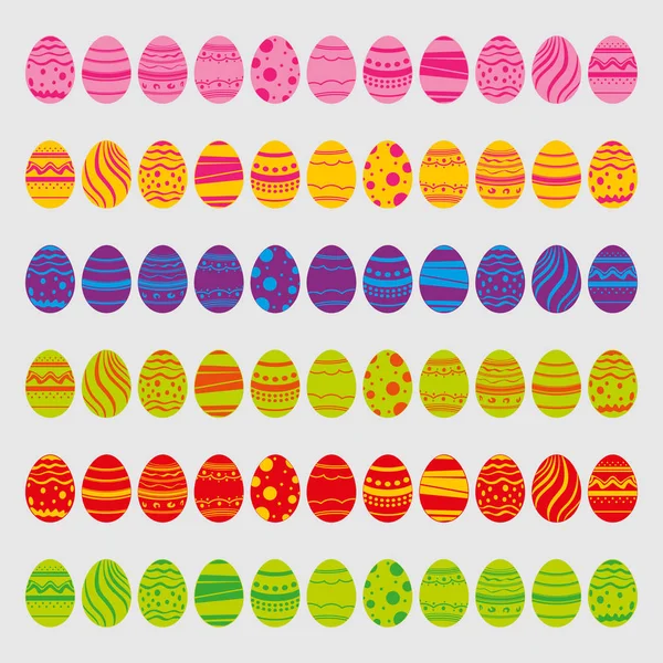 Zestaw wielkanocny jaj na białym tle. Ikony w płaski z jasnych kolorach. Ilustracja wektorowa na Wielkanoc wakacje wzór. — Wektor stockowy