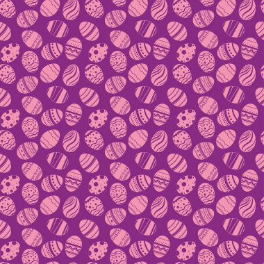 Paskalya yumurta süsler seamless modeli. Paskalya tatili Menekşe arka plan baskı kumaş, kağıt scrapbooking, hediye paketi ve duvar kağıtları için almak için. Vektör çizim.