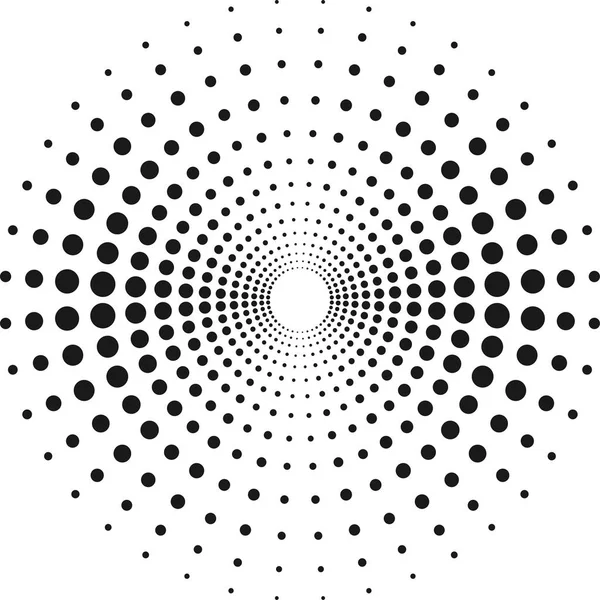 Daire ile dots tasarım projesi için. Noktalı resim efekti vektör çizim. Beyaz arka planda siyah noktalar. Siyah ve beyaz Sunburst arka plan. Yuvarlak çerçeve tasarım şablonu. — Stok Vektör