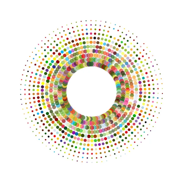 Daire ile dots tasarım projesi için. Noktalı resim efekti vektör çizim. Beyaz arka plan üzerinde renkli noktalar. Siyah ve beyaz Sunburst arka plan. Yuvarlak çerçeve tasarım şablonu.