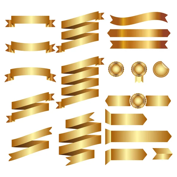 Fitas douradas isoladas em fundo branco, ilustração vetorial, design gráfico útil para o seu design ou banners para o seu texto. Símbolos do logotipo . —  Vetores de Stock